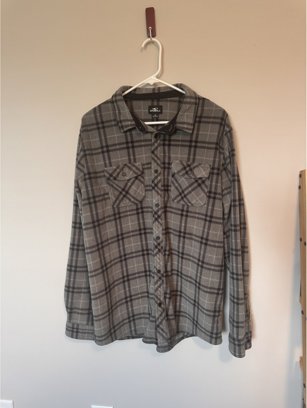 O'Neill Men's Gray Plaid Flannel Shirt Long Sleeve Fleece Button Up Size XL